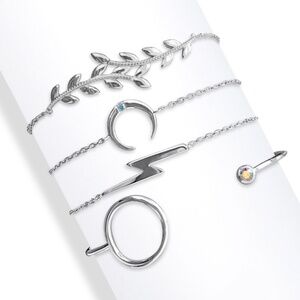 Set of 4 Bracelets & Bangles - Silvertone with AB Swarovski Crystals